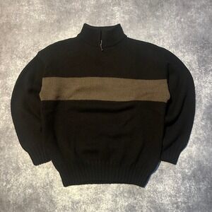 Vintage‎ GAP Men's Black & Brown Stripe 1/4 Zip Wool Sweater Size L